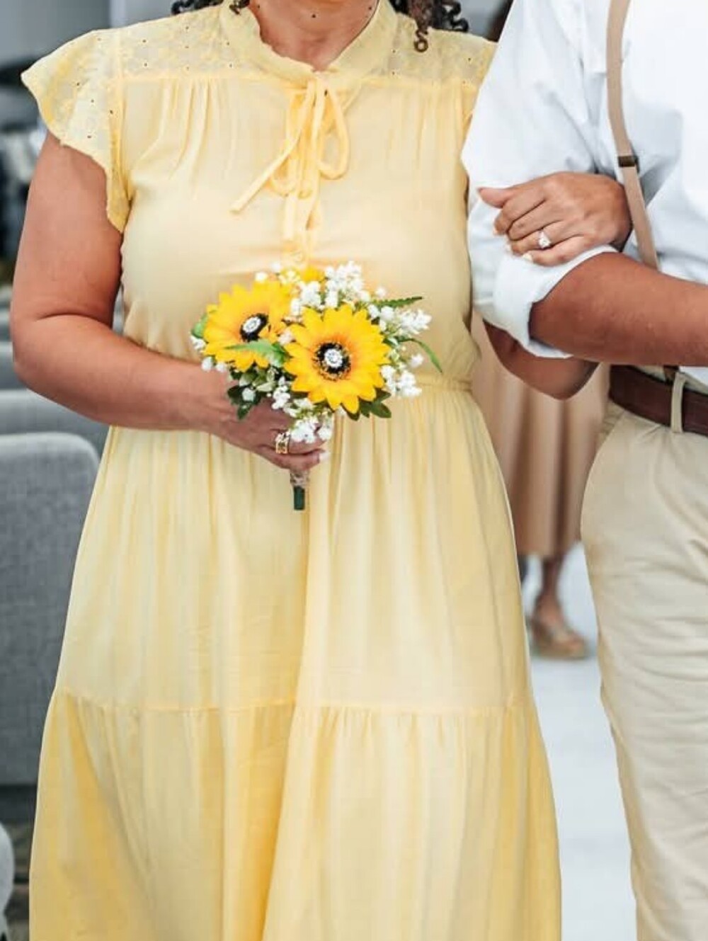 Soft Yellow Maxi Dress with Tie-Neck and Eyelet Cap Sleeves